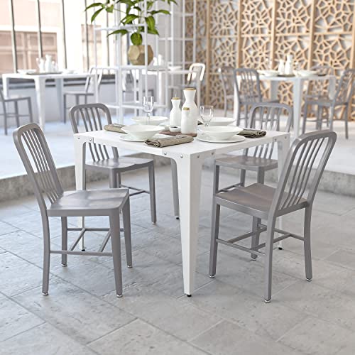 Flash Furniture Gael Indoor/Outdoor Modern Metal Dining Chairs, Commercial-Grade Galvanized Steel Restaurant Chairs, Set of 2, Silver2