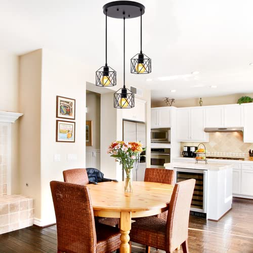 Jose2015 Industrial 3-Light Pendant Light Retro E26 Pendant Lighting Adjustable Metal Caged Ceiling Hanging Light Fixture For Dining Room Kitchen Island thumb #4