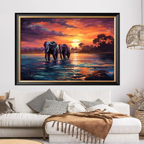 Image of Leczany Cross Stitch Stamped Kit for Adults - Two Elephants | DIY Embroidery Starter Patterns Craft Kit Needlepoint for Beginner | 11CT, 3 Strands | 18.9x12.6 inches
