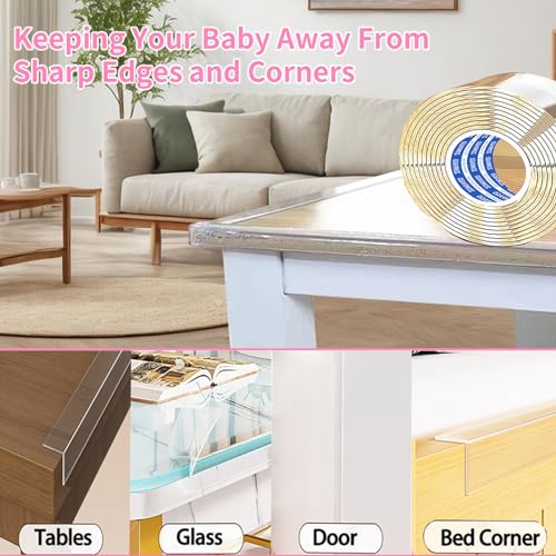 Image of ZOMPAGO Clear Acrylic Edge Protector Tape, 2mm Thick x 2.6in x 13FT, Self Adhesive Transparent Bumper Strip for Table Edge, Crib Edge, Sharp Furniture Edge Protection, Baby Proofing