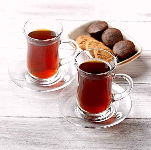 Image of PrimeWorld Jug Style Tea Coffee Glass with Handle-135ML Set of 12 Pieces Drinking Glass for Tea, Coffee, Water, Juice, iced Tea, hot Beverages | Perfect for Home, Restaurants and Parties