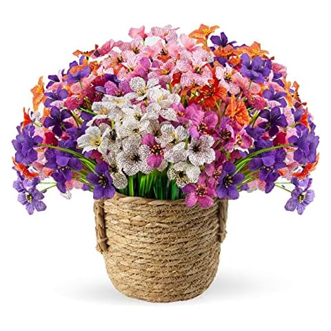 ZCOINS 12 Bundles Artificial Flowers Plants Outdoor Indoor, UV Resistant Fake Silk Flowers Faux Plastic Flowers Plants for Home Garden Decorations, Multicolor-6 Colors Cover