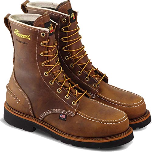 Thorogood 1957 Series 8” Waterproof Steel Toe Work Boots for Men - Full-Grain Leather with Moc Toe, Slip-Resistant Heel Outsole, and Comfort Insole; EH Rated, Crazyhorse - 11 M US