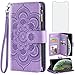 Asuwish Compatible with iPhone Xs Max Wallet Case and Tempered Glass Screen Protector Flower Leather Flip Card Holder Cell Phone Cover for i X XR Xsmax 10x SX Xmax 10xs 10s 10 Plus Xmaxs Women Purple