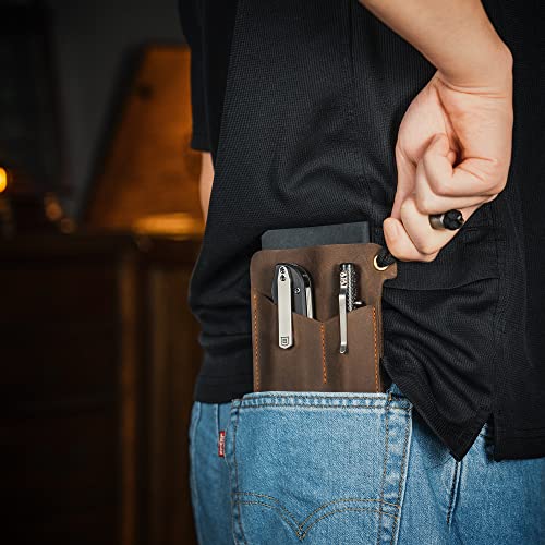 KeyUnity KL01 Leder-Taschen-Organizer mit 3 Taschen, EDC-Multitool-Scheide für Notebook/Taschenmesser/Taschenlampen/Stifte und Multitool (Braun)