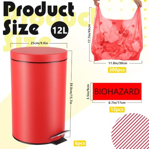 Image of Geiserailie 6 Set 3.17 Gallon Metal Biohazard Trash Can, Foot-Operated Lid