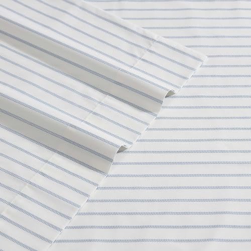 Eddie Bauer - Queen Sheets, Cotton Percale Bedding Set, Crisp & Cool Home Decor (Essential Stripe White, Queen) - Thumbnail 2