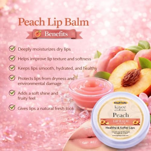Image of Khadi Natural Lip Balm for Men and Women | Deep Conditioning Lip Treatment with Shea Butter & Almond Oil | Prevents Dryness and Keeps Lips Soft All Day (Peach)