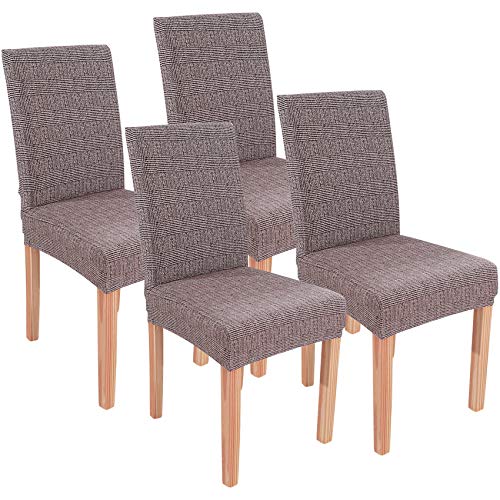 ELVASEN Printed Dining Chair Seat Covers, Stretch Dining Chair Slipcovers Removable Washable Dining Upholstered Chair Protector for Dining Room,Office, Kitchen, Home 4PCS per Pack (NO.2 White)