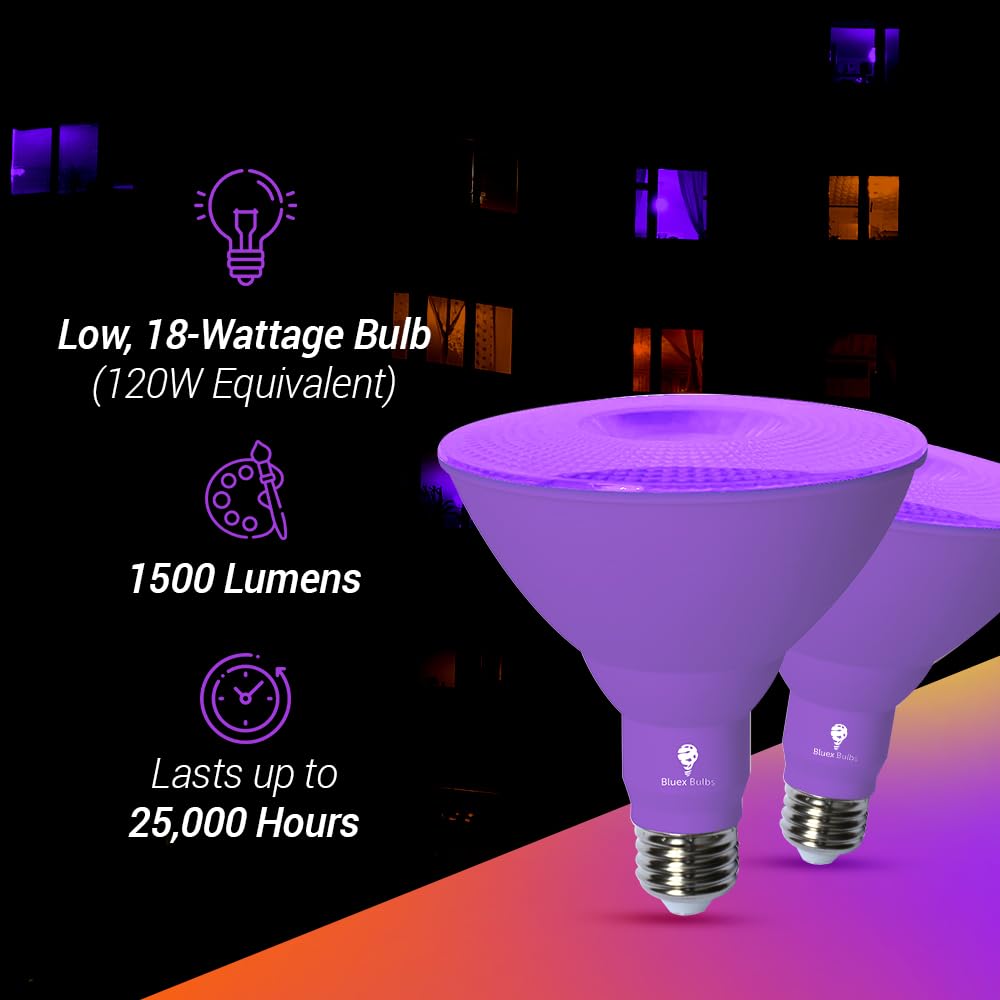 Bluex Bulbs 2 Pack LED Par38 Flood Purple Light Bulb - 18W