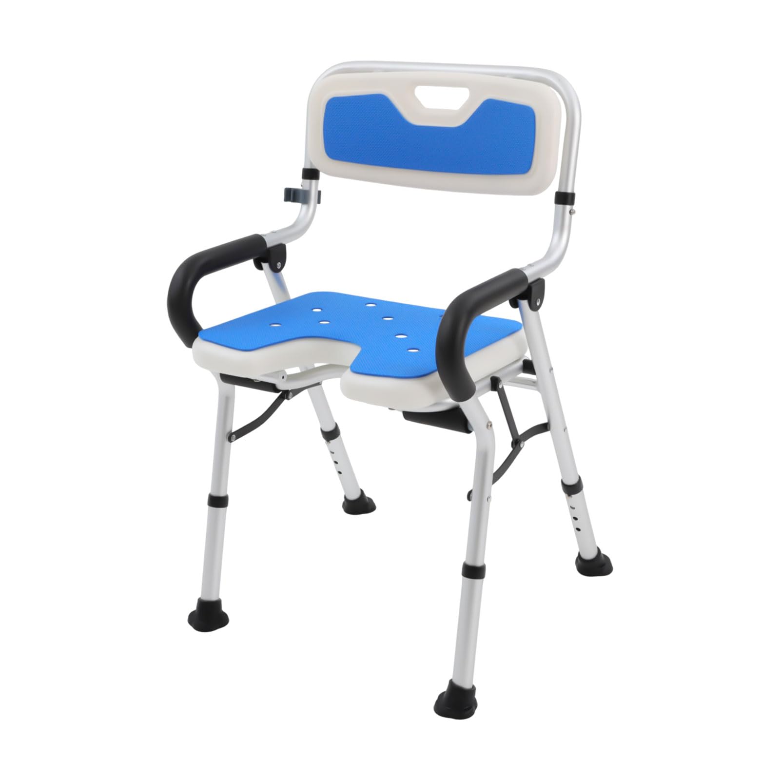 Silla de ducha para personas mayores, altura regulable, taburete de ducha hasta 150 kg, 40 x 34 cm | Silla de baño plegable con agujeros de drenaje y soporte de cabezal de ducha plástico, aleación de aluminio