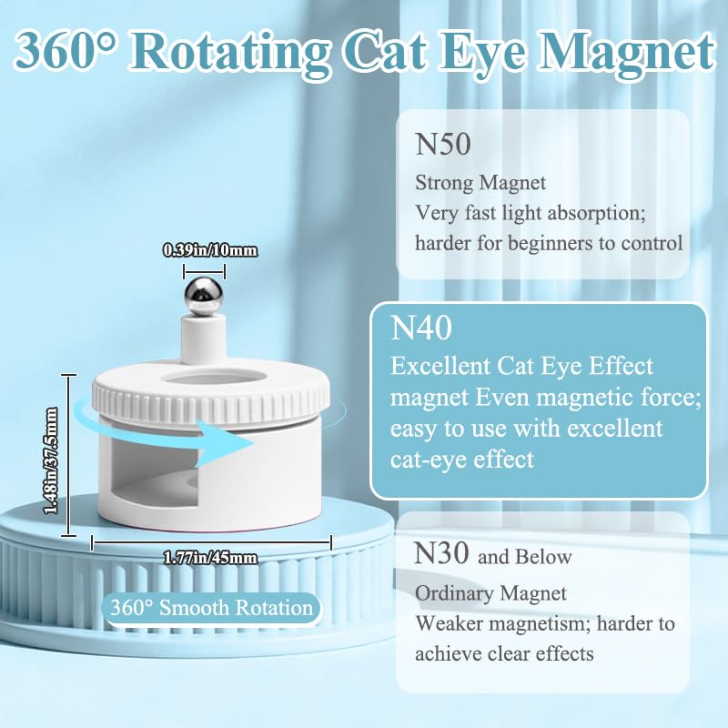 Rotating Cat Eye Magnet for Nail Polish, 360°Automatic Cat Eye Magnet Tool with Strong Magnet for Cat Eye Gel, Glass Bead Nail Magnet, Magnetic Nail Tool for DIY Nail Art & Salon Use (White)