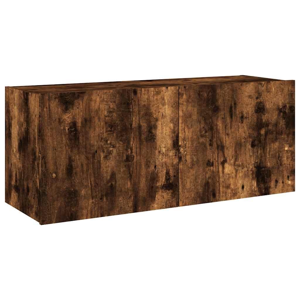 vidaXL TV Wall Cabinet with LED Lights, Floating TV Unit for Living Room Office, Wall Mounted TV Cabinet, Modern Style, Smoked Oak