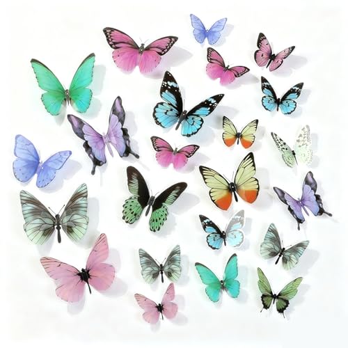 34 Pièces 3D Papillon Stickers Muraux Adhésives,Multicolores Papillons Decoration Murale pour Fête,Chambre,Ornements De Chambre d'Enfants,Décor De Fête De...