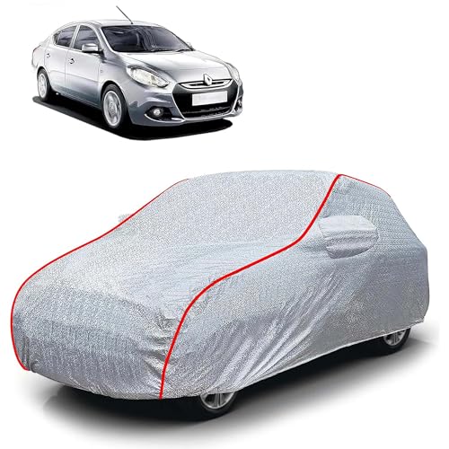 Image of Sulfar 100% Waterproof Car Body Cover Compatible with Mirror for Renault Scala (Triple Stitched, Full Bottom Elastic, Magic Silver with Red Piping)