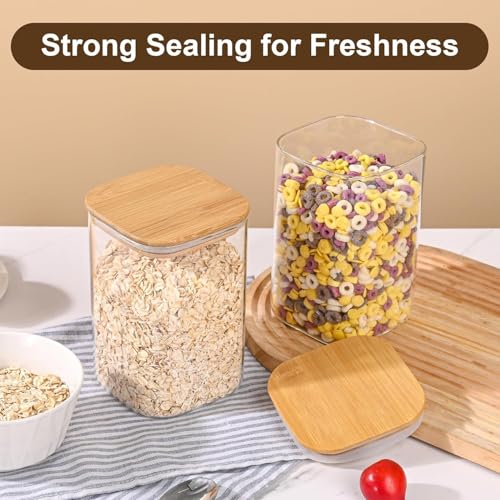 Image of Square Glass Food Storage Containers with Airtight Bamboo Lid, 1200 ml Thickened Coffee Storage Jars for Home Kitchen,Spices, Snack set of 12 (12, SQUARE BAMBOO LID GLASS JAR 1200 ml -)
