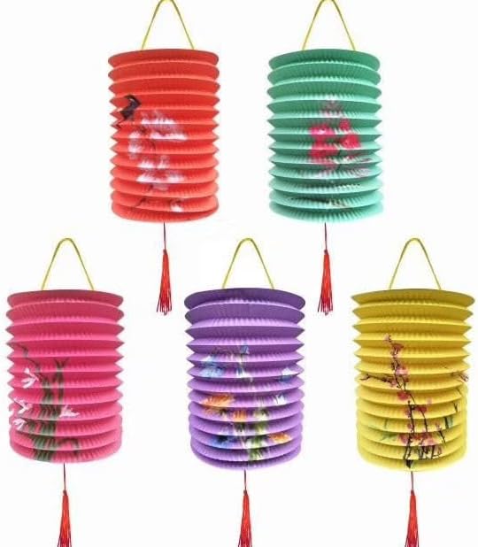 5PCS Paper Lanterns with LED Lights Valentines Day Chinese New Year'eve Spring Festival Lantern 6.3inches , Hanging Lighting Lanterns for Mid Autumn Dinner Birthday Party Decoration