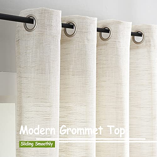 Image of Treatmentex Semi Sheer Curtains for Living Room Natural Linen Sheer Curtain Drapes for Bedroom 95inch Long Farmhouse Country Rustic Window Curtains 52 inch w 2 Panels Grommet Top Beige