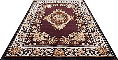 Image of Beautiful American Combination Floral Design Acrylic Touch Carpet for Living Room & Drawing Room with 1 Inch Thickness(180X240 Brown Colour) 6x8 Feet