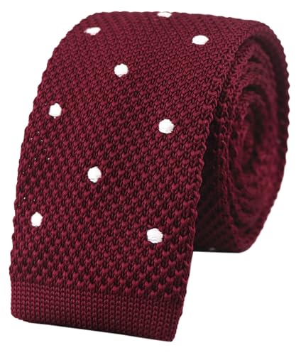 Men Burgundy Red Fashion Tie Polka Dots Stylish Wedding Wine Red Necktie For Groom Groomsman