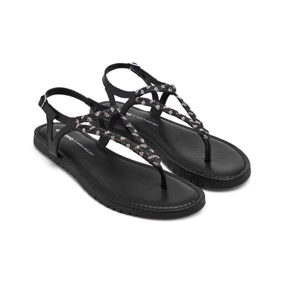 GIOSEPPO LIMINGTON, Women's Flat Sandals, Black, 41 EU, Black/White, 8.5 UK