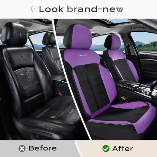 Image of Coverado Air Mesh Seat Cover, Car Seat Cover Full Set, 3D Breathable Seat Protectors Sports Carbon Fiber Design Airbag Compatible Comfort Universal for Most Cars, Van,Trucks, SUV, Black&Purple