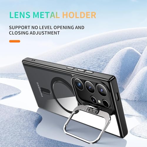 Image of VONZEE PC Compatible for Samsung S25 Ultra 5G Case,with Wireless Charging,(Not Compatible with Magsafe)Protective Case,Built-in Stash Stand Phone Case,Scratch-Resistant Back Cover,|Clear Black