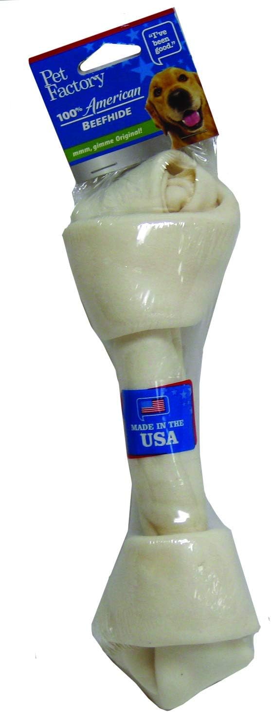 Pet Factory 100% Made in USA Beefhide 9-10" Knotted Bone Dog Chew Treat - Natural Flavor, 1 Count/1 Pack