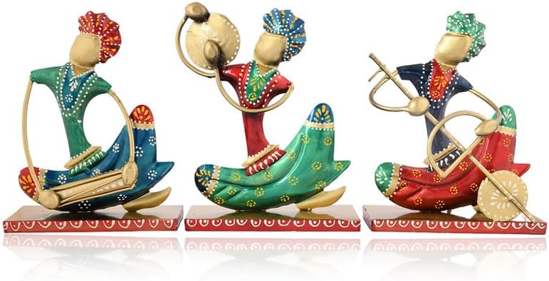 Handcrafted Metal Nagpuri Musician Statue | Traditional Indian Folk Art Showpiece for Home & Office Decoration | Rustic Decorative Figurine Gift Item