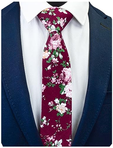 Image of GUSLESON Fashion 2.4 inch(6cm) Floral Skinny Tie for Men Slim Flower Print Cotton Necktie for Wedding Party