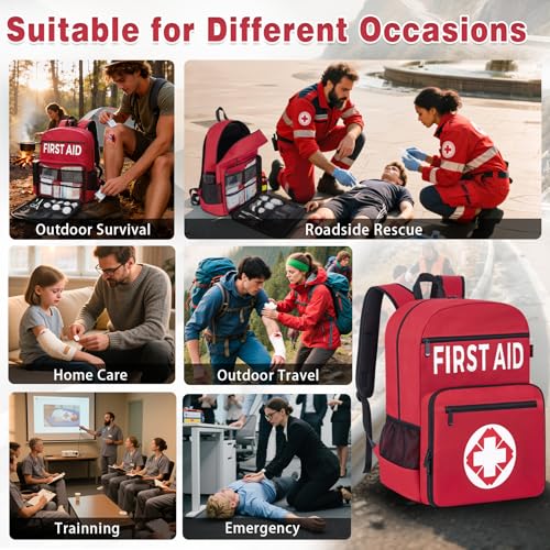IBVIVIC First Aid Backpack Bag, Empty Emergency Medical Bag with Multi-Pockets for Outdoor Travel Camping, Bag Only (Red) by IBVIVIC - Image 4