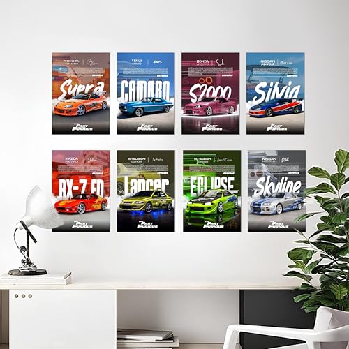 Image of Posternet Set of 8 - Fast and Furious JDM cars | A4 size (8.3 x 11.7 inch) | Wall Decor for Living room, Bedroom, Office | Perfect F&F and Car lovers (Fast and Furious Pack)