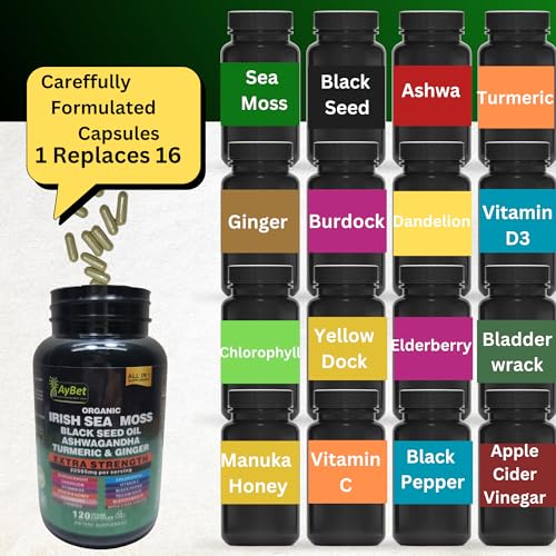 Organic Irish Sea Moss, Black Seed Oil, Ashwagandha, Turmeric,Ginger Capsule, Bladderwrack, Burdock, VIT C&VIT D3, Elderberry, Manuka Honey, Dandelion, Yellow Dock, Apple Cider Vinegar, Halal, Vegan - Image 5