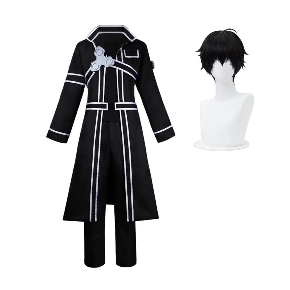 Anjinguang Kirito Cosplay Costume Black Uniform Coat Men Outfits Halloween Cosplay Fancy Dress Gift for Anime Fans