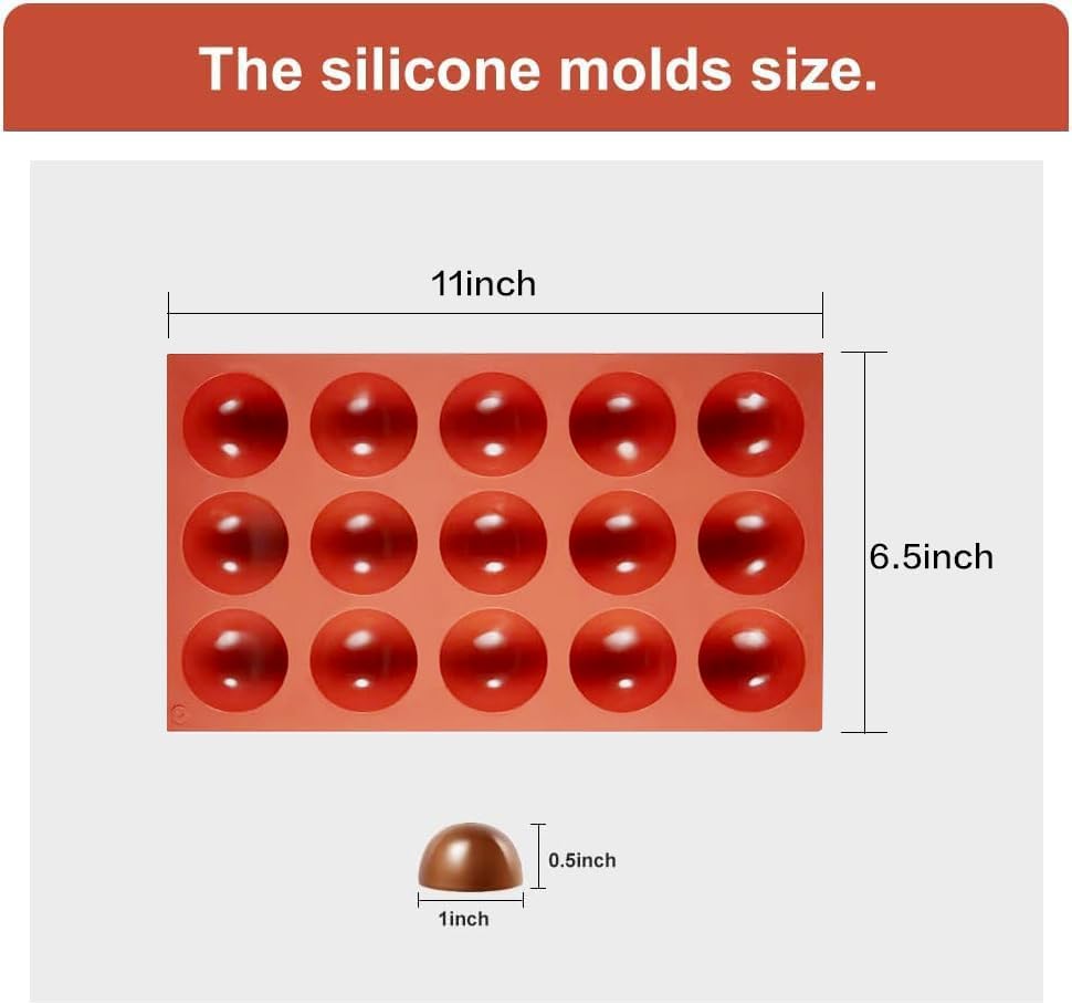 Miniatura 4 de La chat 3 moldes de silicona semicirculares, moldes de silicona para hornear de media esfera para dulces y chocolate, sin BPA y moldes cilíndricos