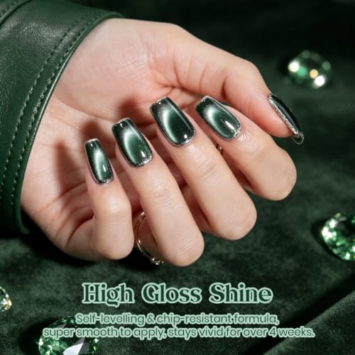 Image of Beetles Emerald Green Cat Eye Gel Polish, 15ml Glass Magnetic Nail Gel