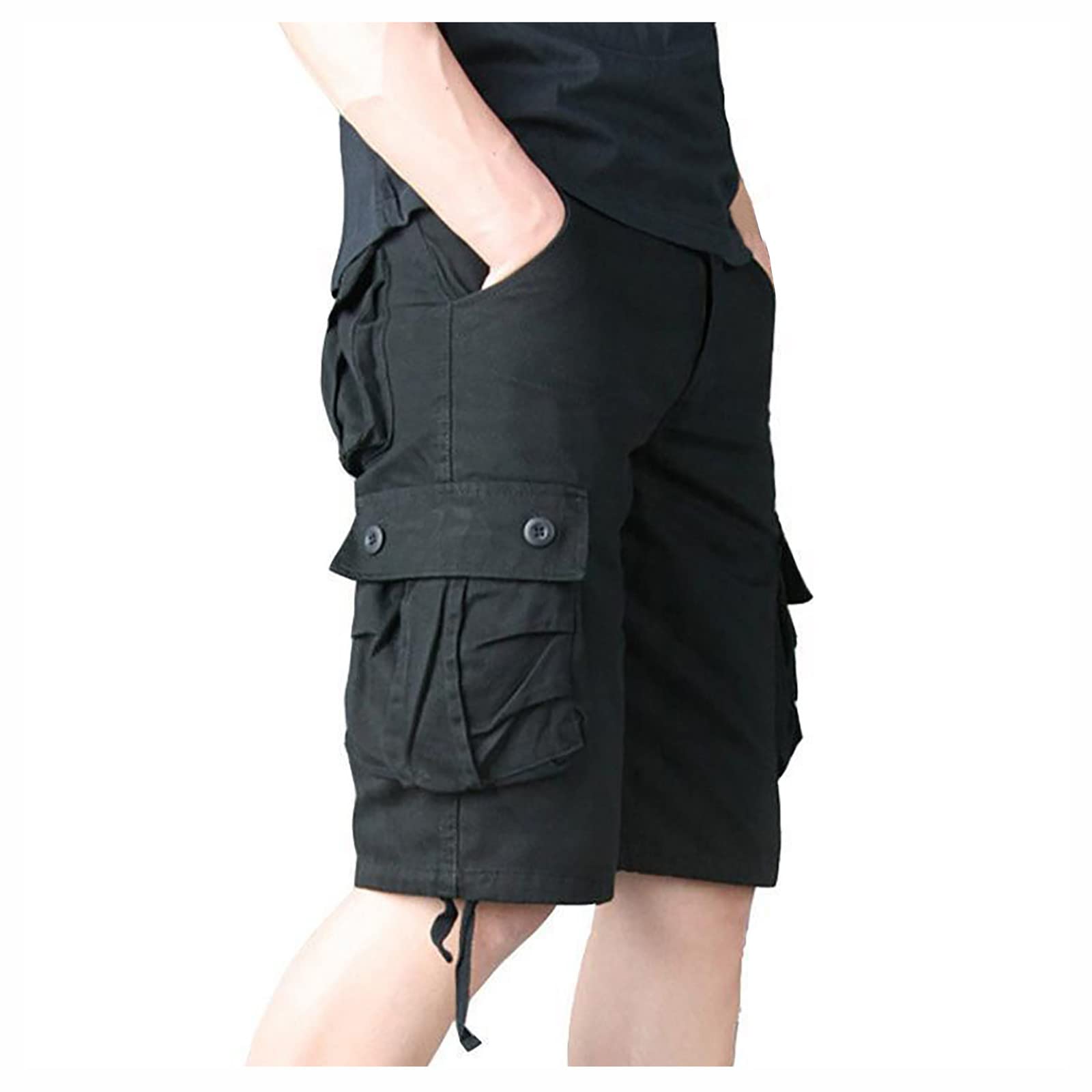 Men's Solid Color Drawstring Casual Loose Cargo Short Pants with Pockets Stylish Outdoor Pants Elastic Band Waist Breathable Short Pants Soft Comfortable Casual Pants