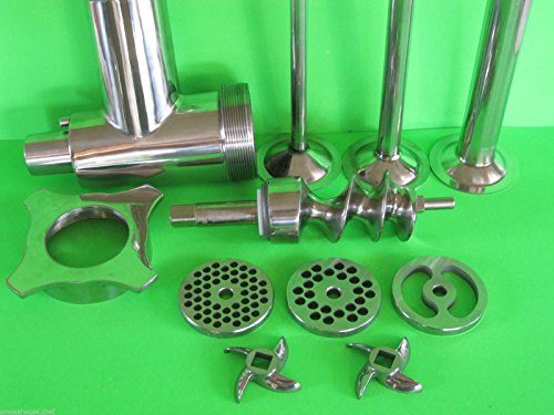 Smokehouse Chef Exclusive Size #12 Stainless Steel Meat Grinder Attachment PLUS Sausage Stuffing Kit. Fits Hobart, Univex mixers