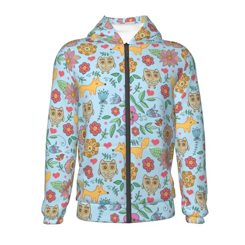 Cartoon Foxes and Owls Kids Pullover Hoodies Boys Zip Up Sweatshirts Girls Athletic Clothes with Pocket2