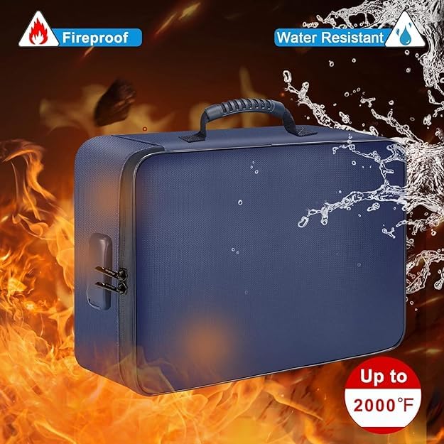 ZENOVISTA Organizer with Number Lock Fireproof Document Organizer Bag with Water-Resistant Zipper, Multilayer Portable Document File Bag for Travel, Home, Office, Filing Storage Box 4