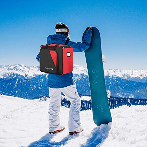 YUOIOYU Waterproof Ski Boot Bag Snowboard Boot Bag 2 Carry Ways Compact Lightweight Travel Skiing Luggage for Helmets, Gear, Globes, Goggles,Outerwear with Venting, Red - Thumbnail 4