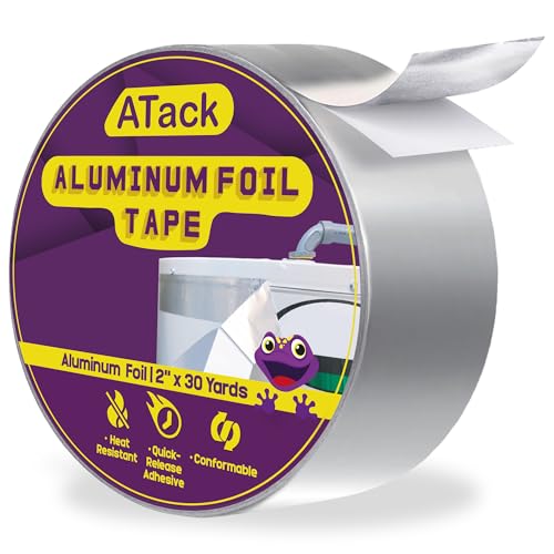 ATack Aluminum Foil Reflective Duct Tape, 2 Inches x 30 Yards, High Temp and Heavy Duty Metal Aluminum HVAC Tape for Duct Work, Furnace, AC Units and metalworks