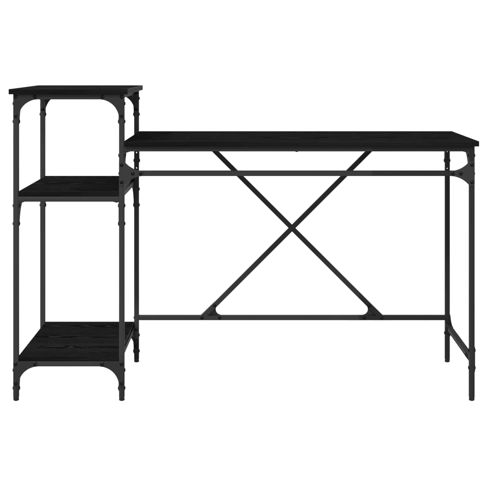 Biurko o wyglądzie czarnego dębu 135 x 50 x 90 cm z 3 półkami do biura, biura domowego i gabinetu, wytrzymały stół roboczy do komputerów i celów edukacyjnych