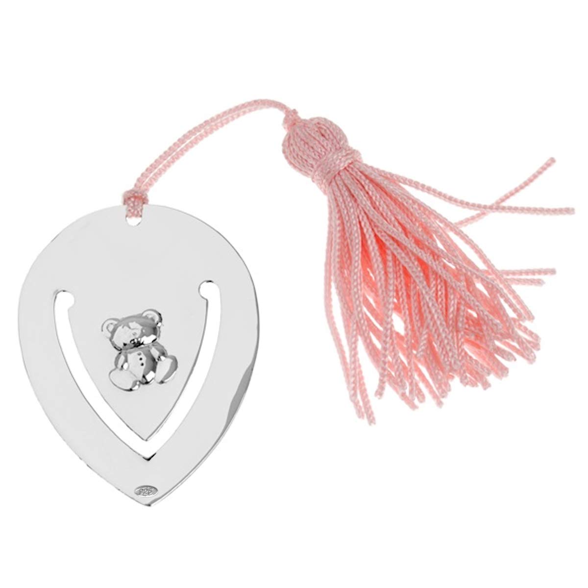 Segnalibro fermasoldi, con orsetto, 5,5 x 4,0 cm, con nappa, argento sterling 925, lavorazione premium, argento, 5,5x4,0 cm