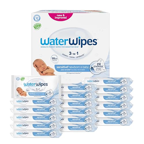 Image of WaterWipes Sensitive+ Newborn & Baby Wipes, 3-In-1 Cleans, Cares, Protects, 99.9% Water, Unscented & Hypoallergenic, 1080 Count (18 Packs)