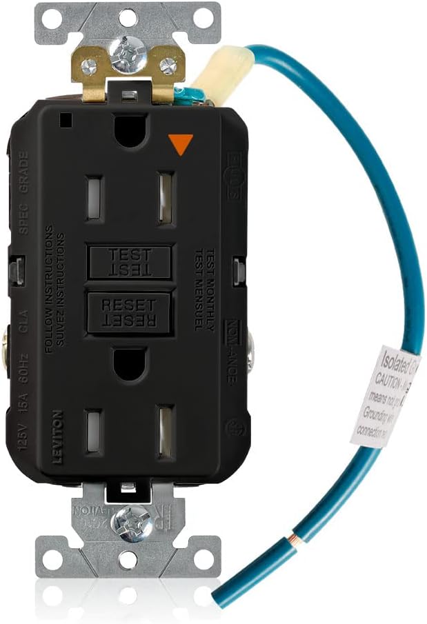 Leviton GFTR1-IGE Smartlock Pro Isolated Ground GFCI Receptacle, 15 Amp 125 Volt, Tamper-Resistant, Power Indication, Black
