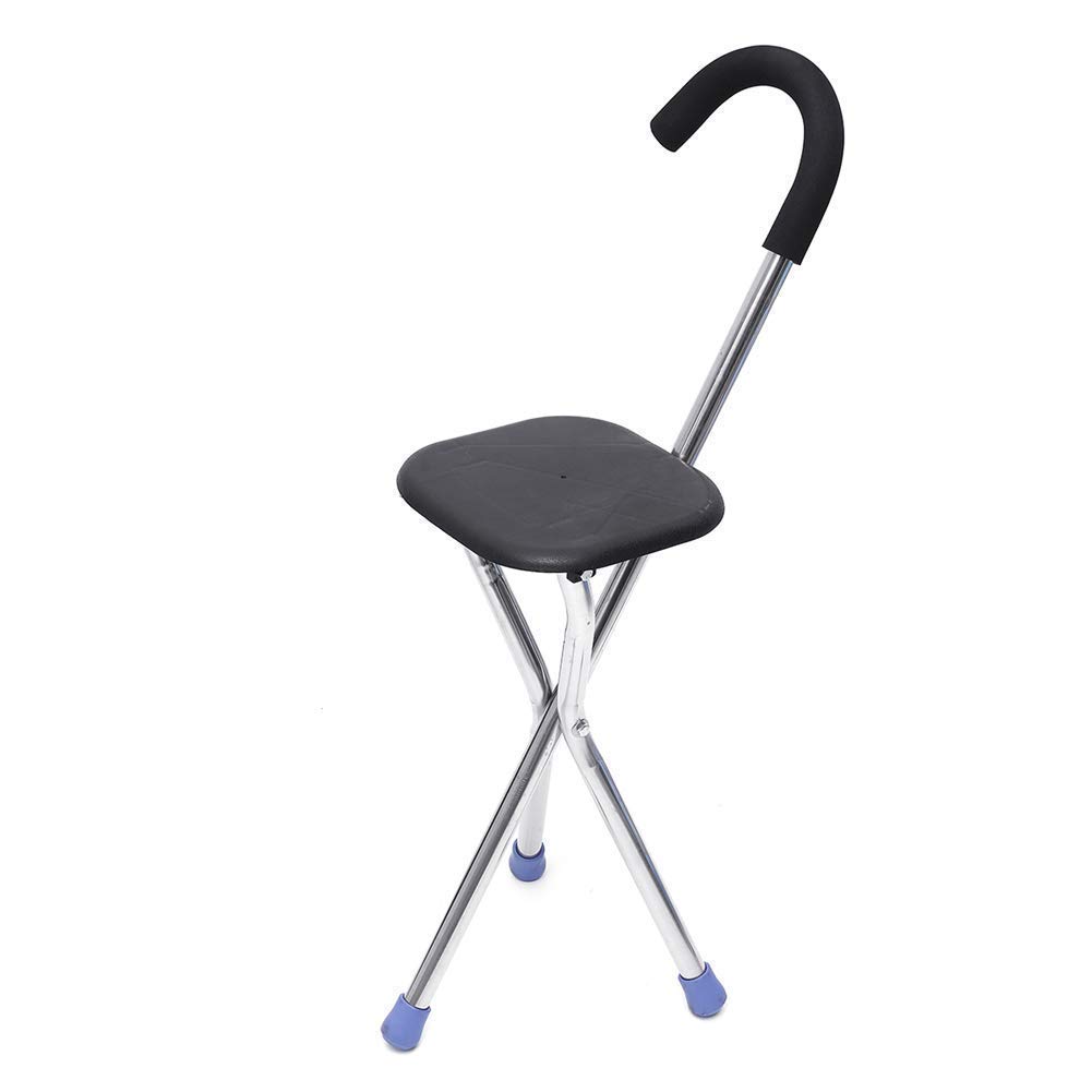 Walking Frame, Walking Canes 2 in 1 Lightweight Stainless Steel Folding Cane Dedicated Medical Adjustable Tri-Stool Walker with Frosted Handle for The Handicapped Star of Light