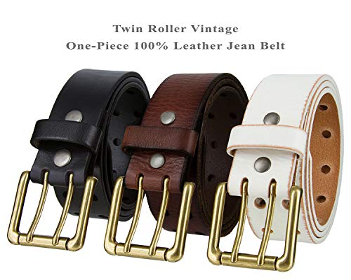 Double Prong Twin Roller Buckle Full Grain Genuine Leather Punk Biker Casual Jean Belt 1-1/2" Wide3