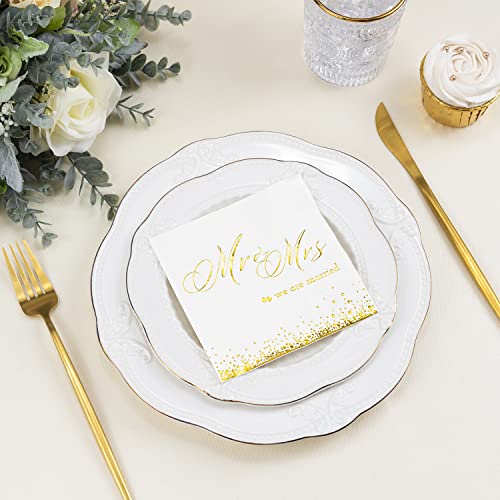 Crisky Gold Foil Mr & Mrs Cocktail Napkins 100 Pcs For Wedding Reception Table Decoration Disposable Wedding Cake Dessert Beverage Napkins, 3-Ply #TOP5