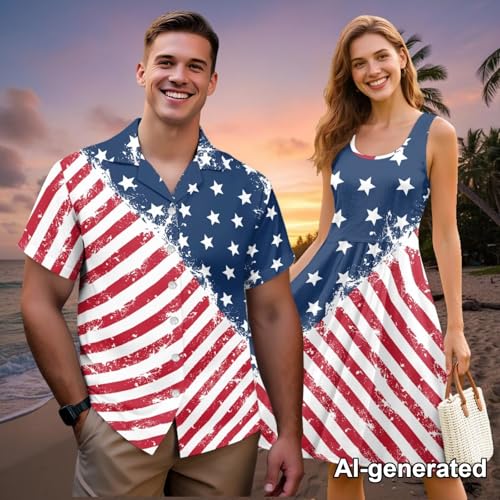 Image of Hawaii Matching Couple Outfits Husband and Wife Clothing Fashionable Mens Casual Shirts Hawaii Dress with Soft Fabric